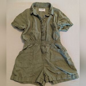 Old Navy Linen Green Button-Up Romper